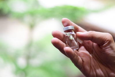 Close-up of hand holding bottle