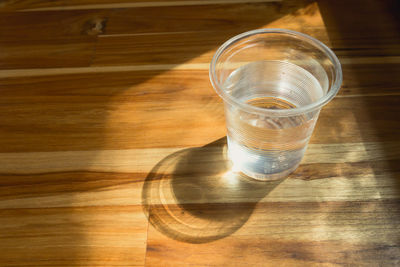 High angle view of drink in glass on table