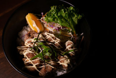 High angle view of food in bowl