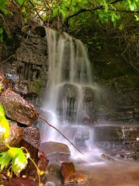Close-up of waterfall in forest