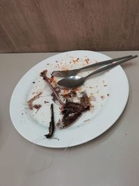 High angle view of dessert in plate on table