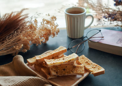 Close-up of breakfast on table