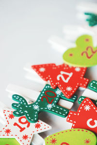 High angle view of christmas decorations on table