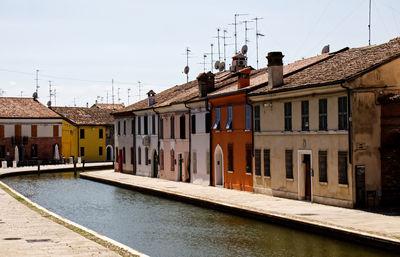 Colored buildings of medieval lagoon of comacchio,  also known as the little venice of italy