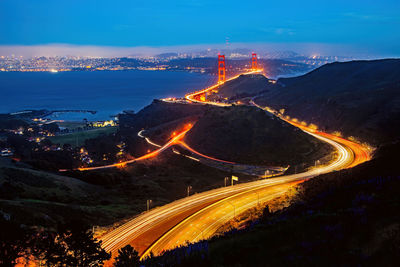 High angle view of illuminated cityscape at night