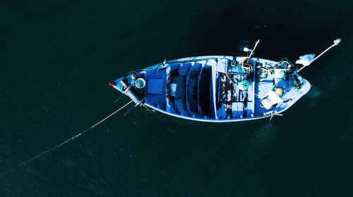 High angle view of sailboat sailing on sea