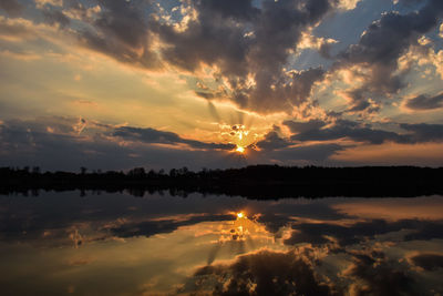 Scenic view of lake against sky during sunset