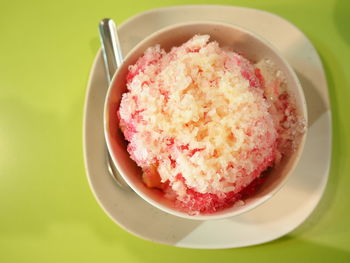 High angle view of ice cream in bowl