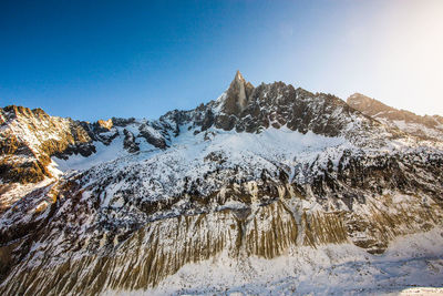 Scenic view of snowcapped mountains against clear sky