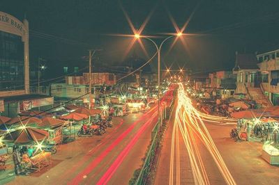 Light trails on road at night