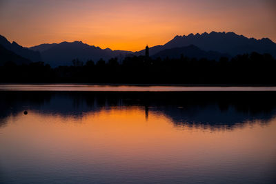 Scenic view of lake against sky during sunset