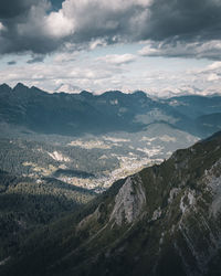 Aerial view of mountains against sky