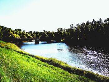 Scenic view of lake against clear sky