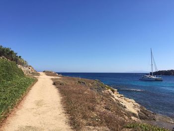 Scenic view of sea against clear sky