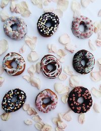 High angle view of cupcakes on table