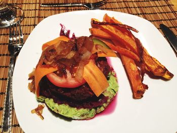 High angle view of food on plate