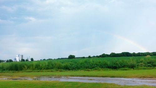 Scenic view of field against cloudy sky