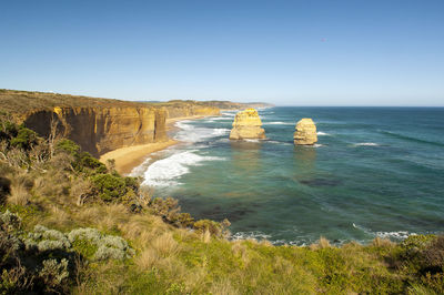 Scenic view of sea against clear sky