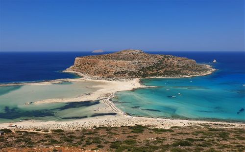 Scenic view of sea against clear blue sky
