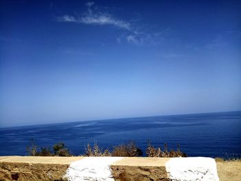 Scenic view of sea against clear blue sky