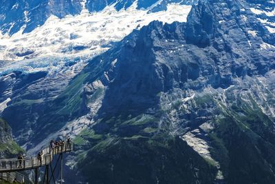 High angle view of snowcapped mountains during winter