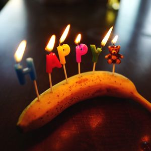 Close-up of birthday cake on table