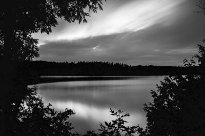 Scenic view of lake against sky during sunset