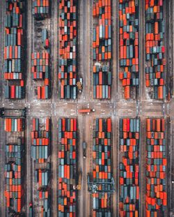 Aerial view of vehicles parked on parking lot