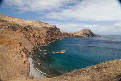 Scenic view of bay against sky