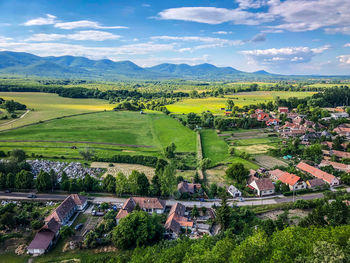 High angle view of townscape against sky