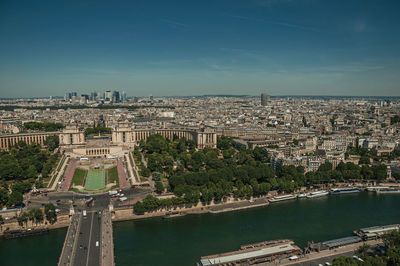 Cityscape with trocadero square and river seine in paris. the famous capital of france.