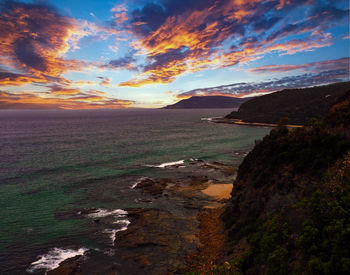 Scenic view of sea against sky during sunset