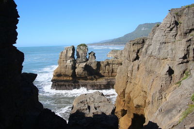 Scenic view of sea against clear sky