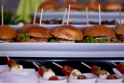 Mini burger antipasti skewers 