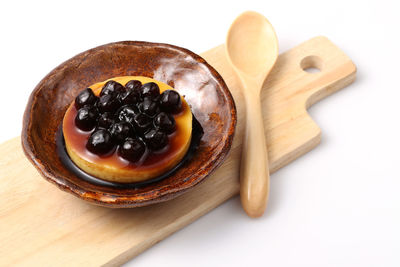 High angle view of dessert in plate on table