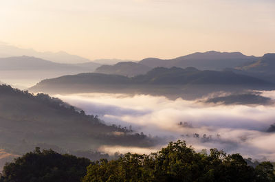 Beautiful morning fog in the valley of northern thailand, mae hong son, ban ja bo.