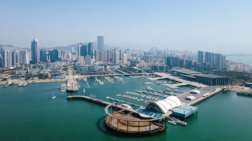 High angle view of boats in sea