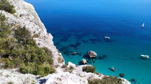 High angle view of rocks and sea