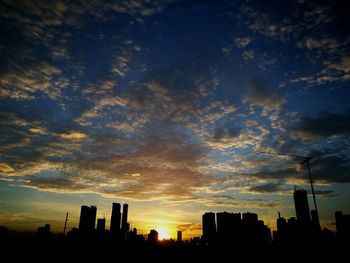 Silhouette of city at sunset