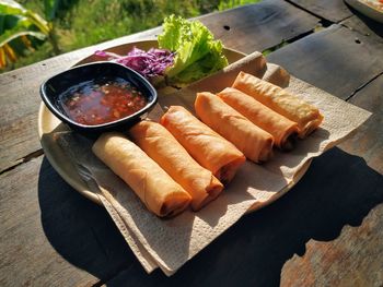 High angle view of food on table