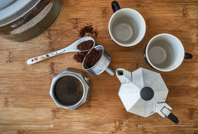 High angle view of coffee on table