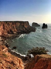 Scenic view of sea against clear sky