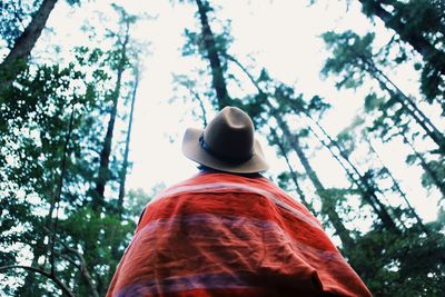 Low angle view of woman standing on tree