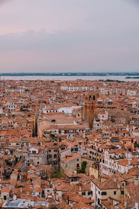 High angle view of buildings in city