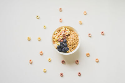 High angle view of breakfast served on table