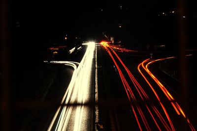 Light trails on road at night