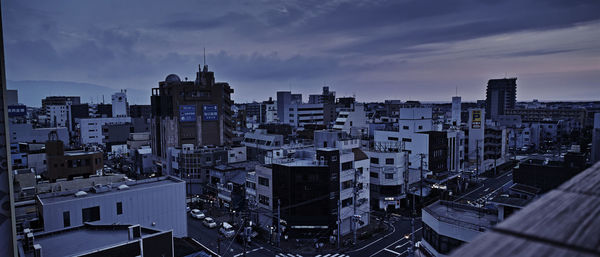 High angle view of buildings in city