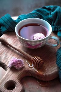 High angle view of ice cream in bowl on table