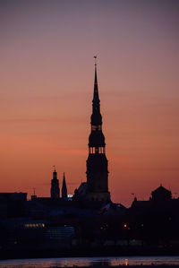 Silhouette of building against sky during sunset