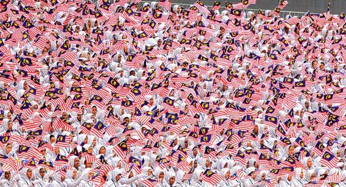 High angle view of people at parade